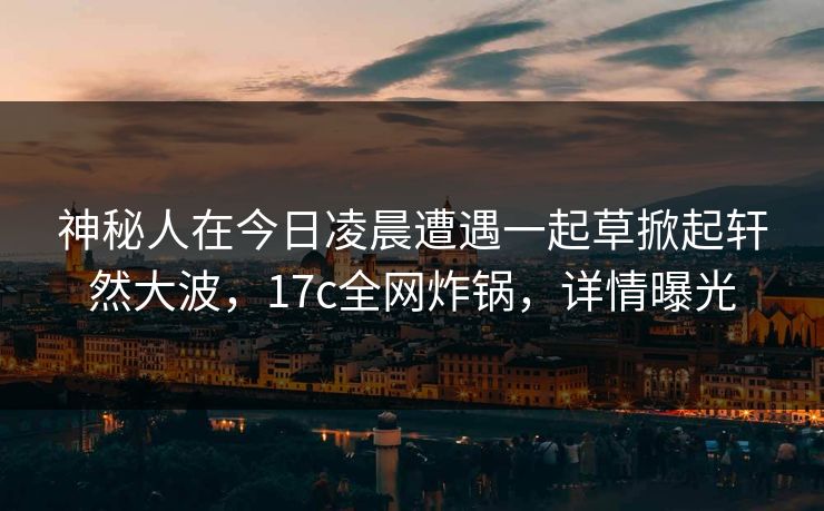 神秘人在今日凌晨遭遇一起草掀起轩然大波，17c全网炸锅，详情曝光